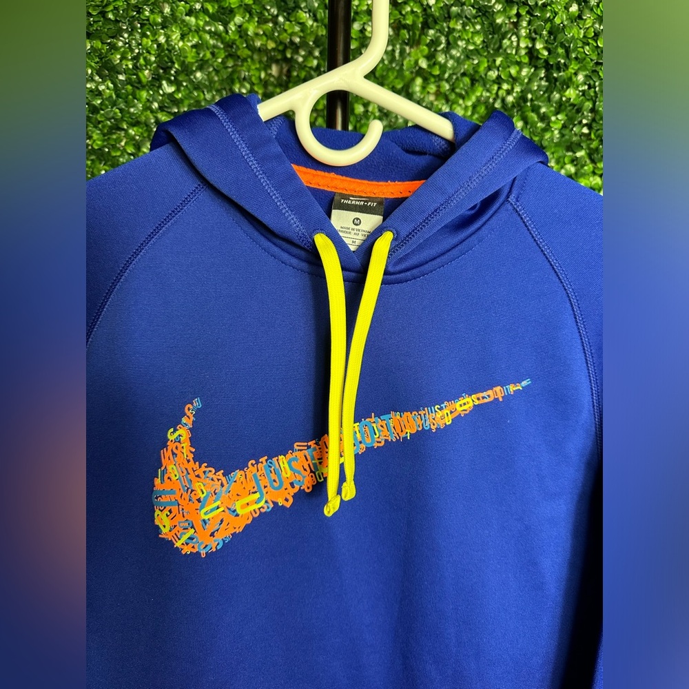 Nike Blue Pullover Women’s Hoodie with Multicolor Swoosh - Picture 3 of 7